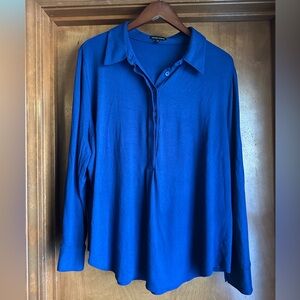 Universal Standard Elbe Popover Royal Blue Collared Jersey Shirt